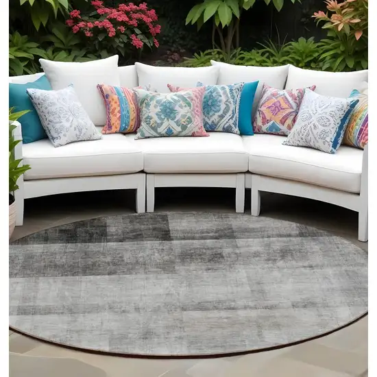 Gray Round Ombre Washable Non Skid Indoor Outdoor Area Rug Photo 1