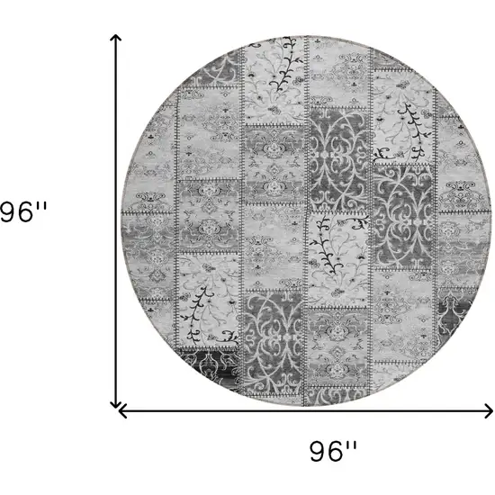 Gray Round Patchwork Washable Non Skid Indoor Outdoor Area Rug Photo 3