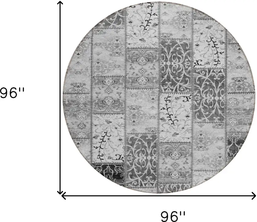 Gray Round Patchwork Washable Non Skid Indoor Outdoor Area Rug Photo 3