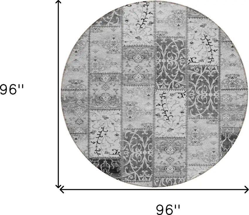 Gray Round Patchwork Washable Non Skid Indoor Outdoor Area Rug Photo 3