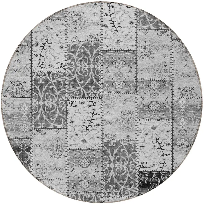 Gray Round Patchwork Washable Non Skid Indoor Outdoor Area Rug Photo 5