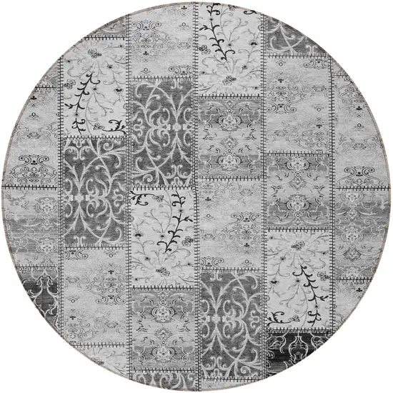 Gray Round Patchwork Washable Non Skid Indoor Outdoor Area Rug Photo 5