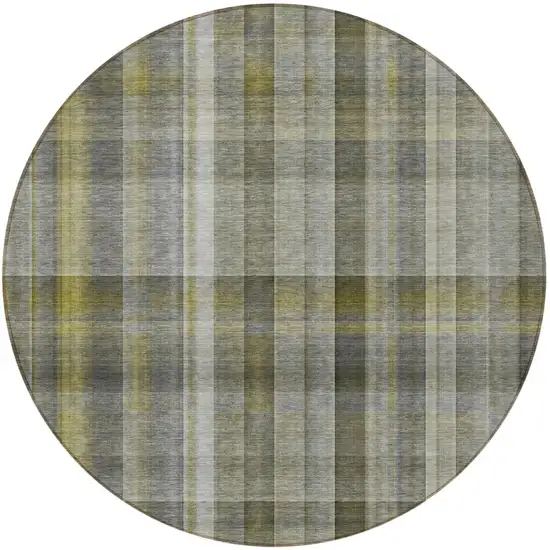 Gray Round Plaid Washable Non Skid Indoor Outdoor Area Rug Photo 3