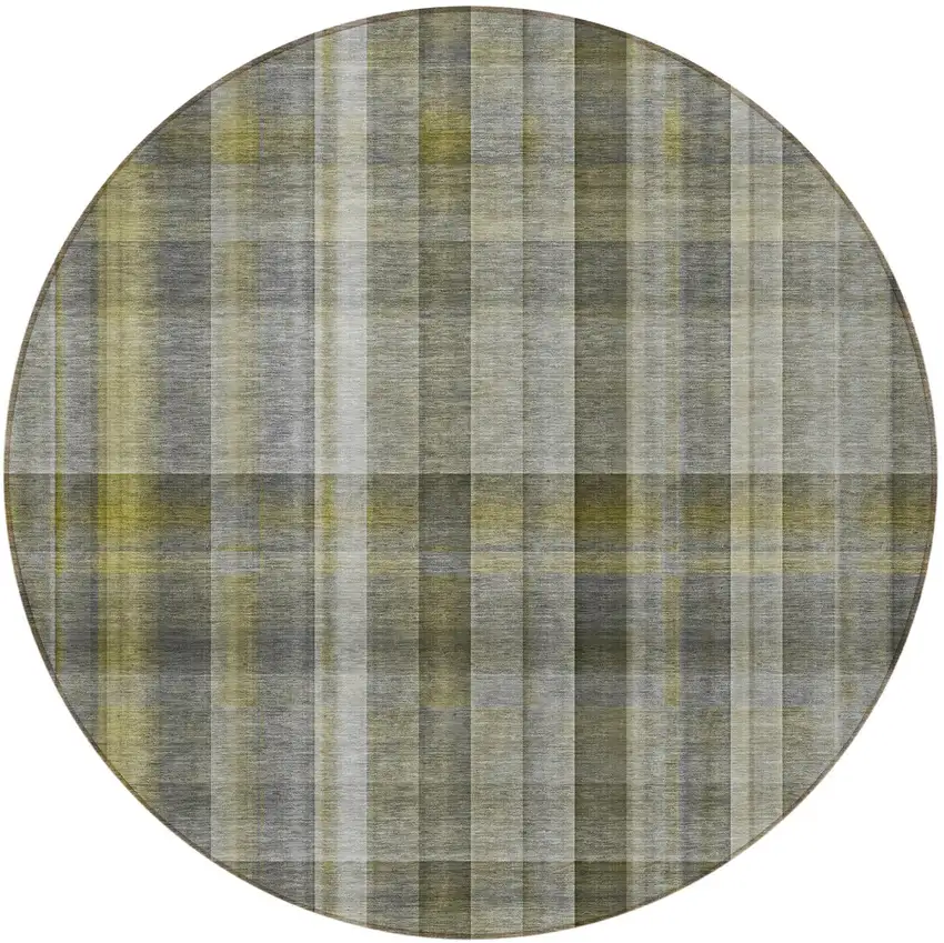 Gray Round Plaid Washable Non Skid Indoor Outdoor Area Rug Photo 3