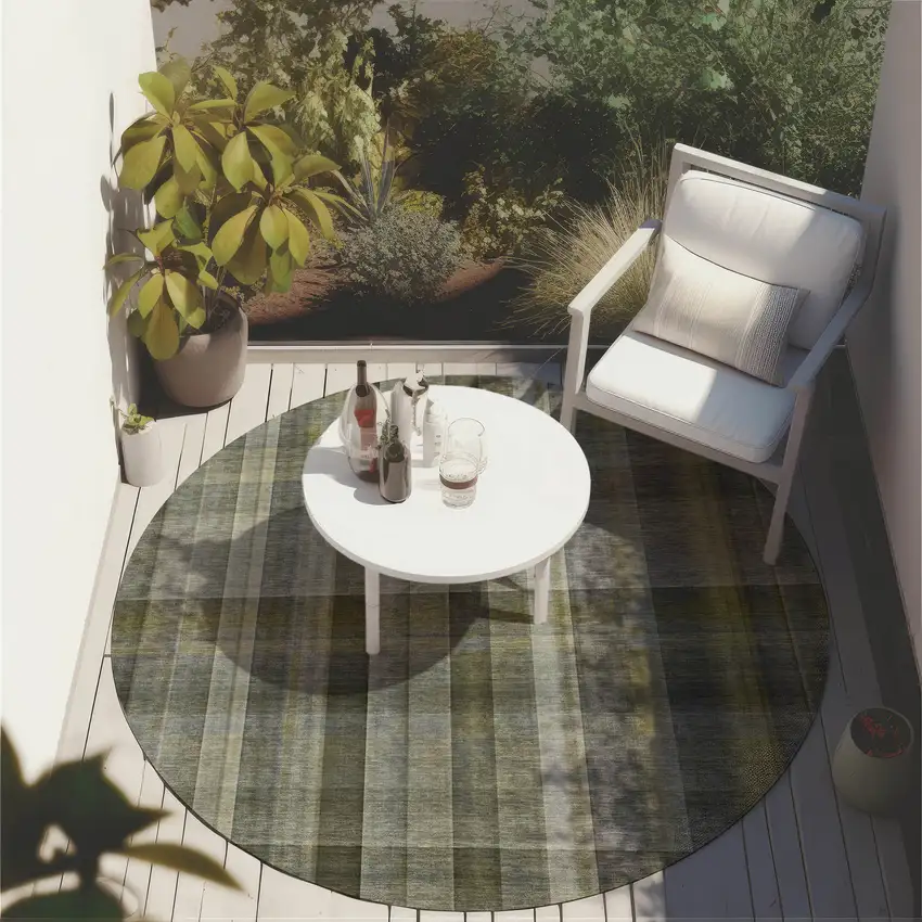 8' Round Gray Round Plaid Washable Non Skid Indoor Outdoor Area Rug Photo 8