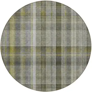 Photo of 8' Round Gray Round Plaid Washable Non Skid Indoor Outdoor Area Rug