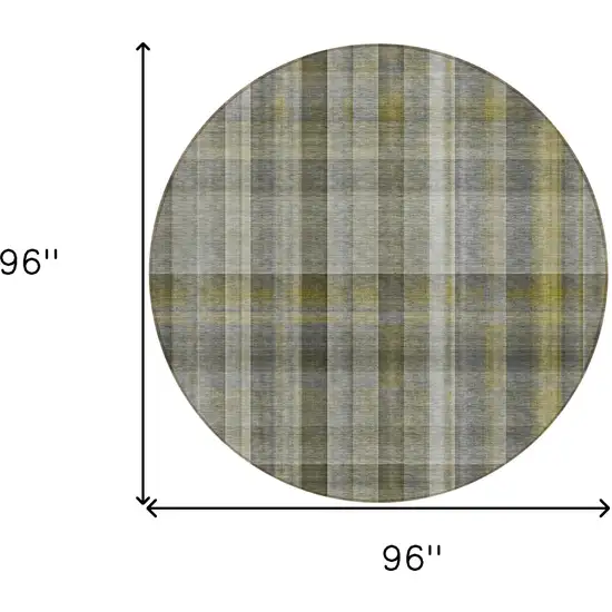 8' Round Gray Round Plaid Washable Non Skid Indoor Outdoor Area Rug Photo 3