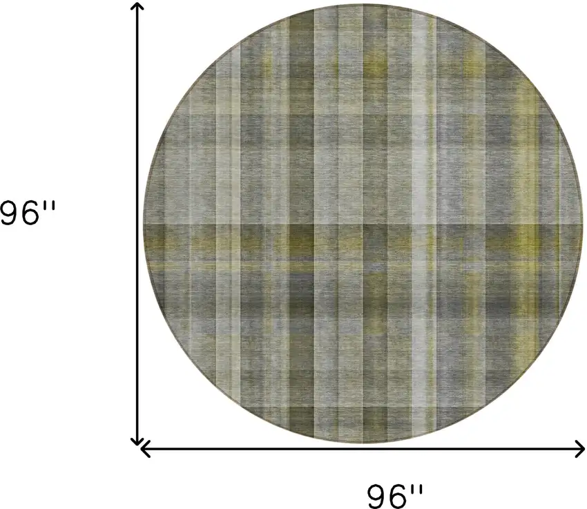 8' Round Gray Round Plaid Washable Non Skid Indoor Outdoor Area Rug Photo 3