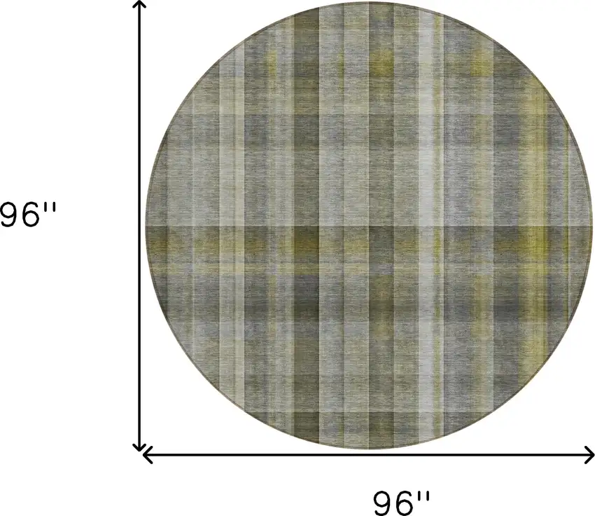 8' Round Gray Round Plaid Washable Non Skid Indoor Outdoor Area Rug Photo 3