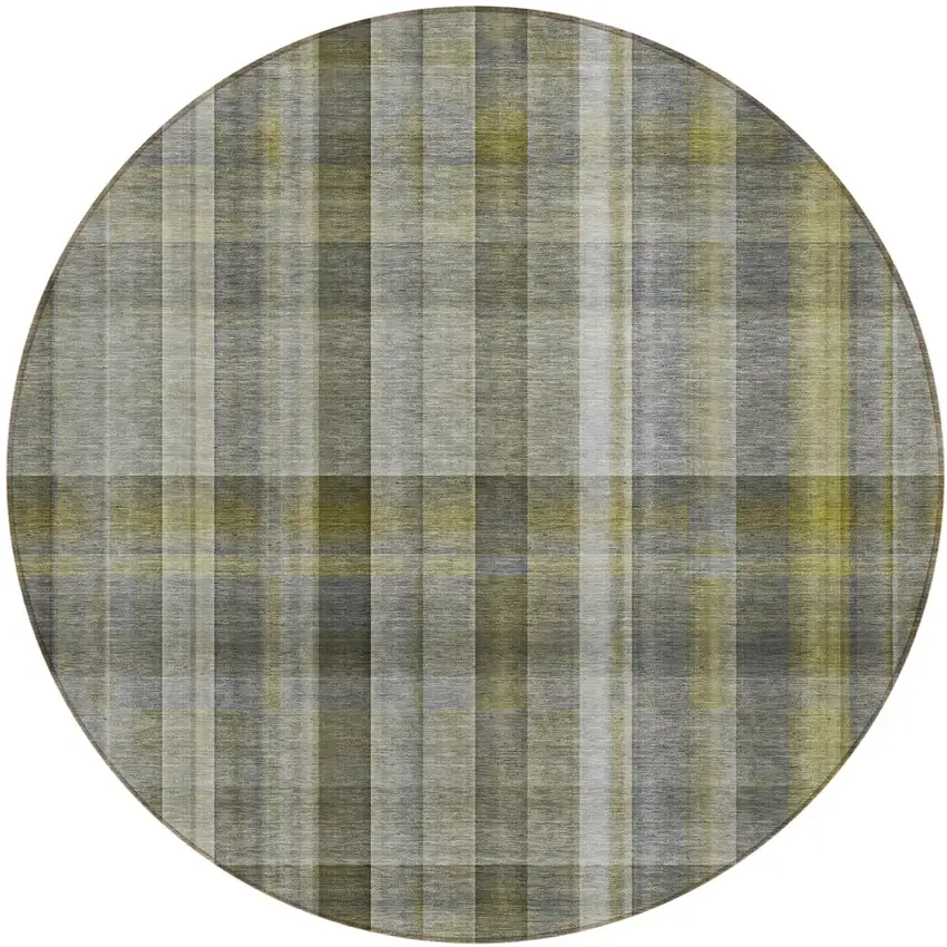 Gray Round Plaid Washable Non Skid Indoor Outdoor Area Rug Photo 2