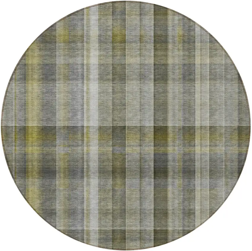 8' Round Gray Round Plaid Washable Non Skid Indoor Outdoor Area Rug Photo 5