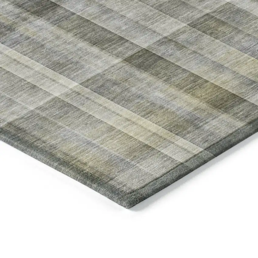 Gray Round Plaid Washable Non Skid Indoor Outdoor Area Rug Photo 6