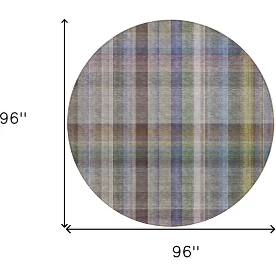 8' Round Gray Round Plaid Washable Non Skid Indoor Outdoor Area Rug Photo 3