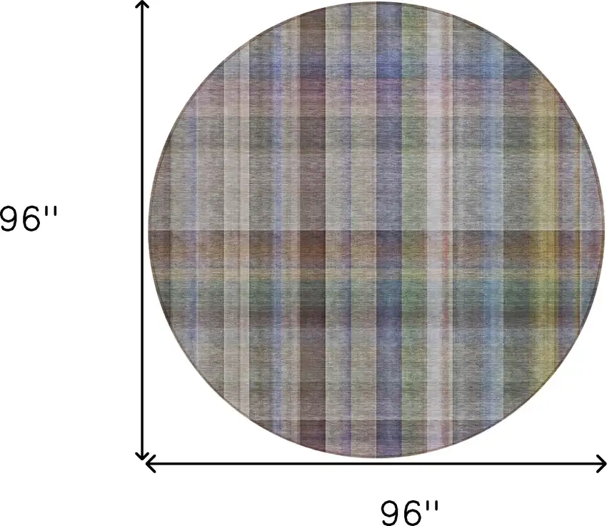 8' Round Gray Round Plaid Washable Non Skid Indoor Outdoor Area Rug Photo 3