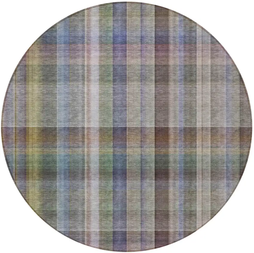 Gray Round Plaid Washable Non Skid Indoor Outdoor Area Rug Photo 4