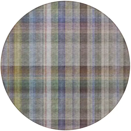 Gray Round Plaid Washable Non Skid Indoor Outdoor Area Rug Photo 5