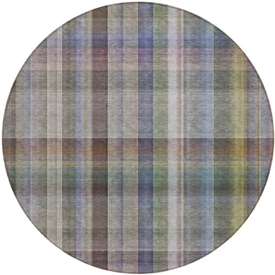 8' Round Gray Round Plaid Washable Non Skid Indoor Outdoor Area Rug Photo 2