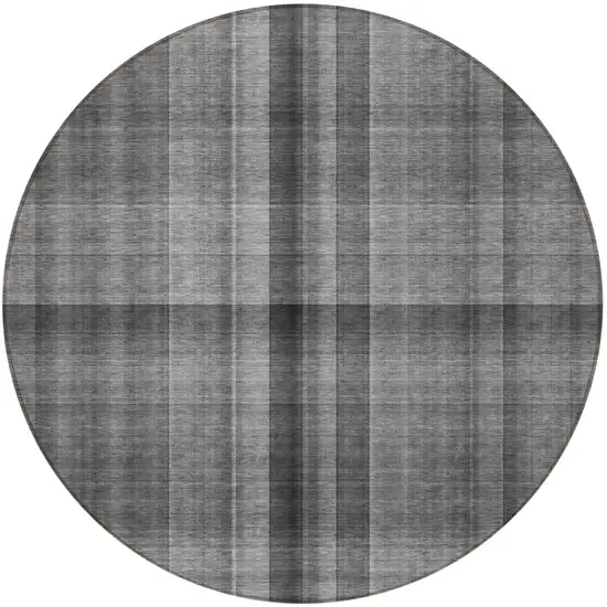 8' Round Gray Round Plaid Washable Non Skid Indoor Outdoor Area Rug Photo 4