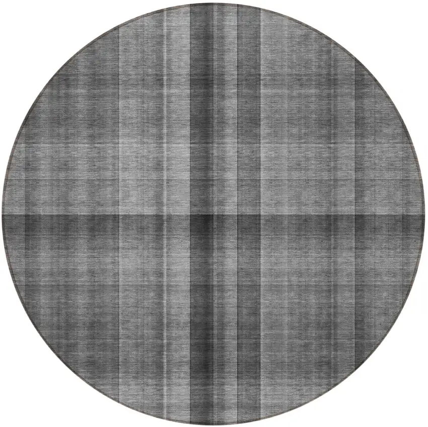 8' Round Gray Round Plaid Washable Non Skid Indoor Outdoor Area Rug Photo 4