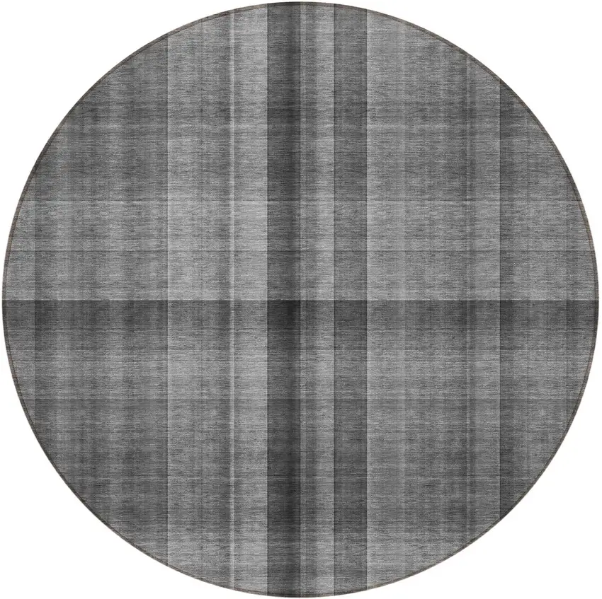 8' Round Gray Round Plaid Washable Non Skid Indoor Outdoor Area Rug Photo 4