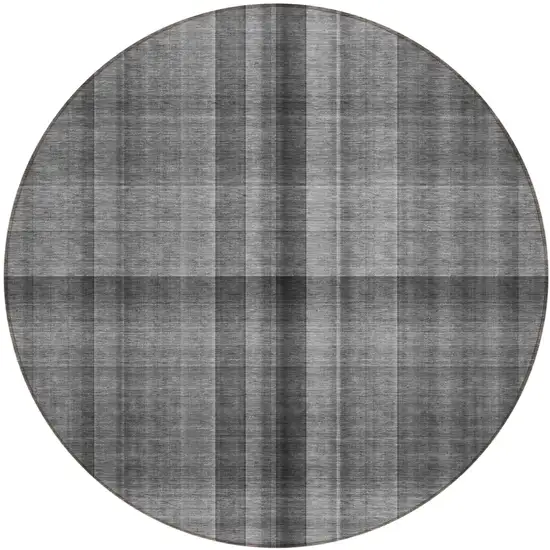 8' Round Gray Round Plaid Washable Non Skid Indoor Outdoor Area Rug Photo 2