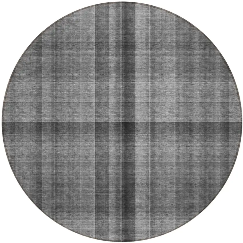 8' Round Gray Round Plaid Washable Non Skid Indoor Outdoor Area Rug Photo 2