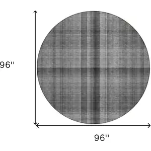 Photo of 8' Round Gray Round Plaid Washable Non Skid Indoor Outdoor Area Rug