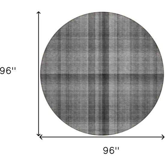 8' Round Gray Round Plaid Washable Non Skid Indoor Outdoor Area Rug Photo 3