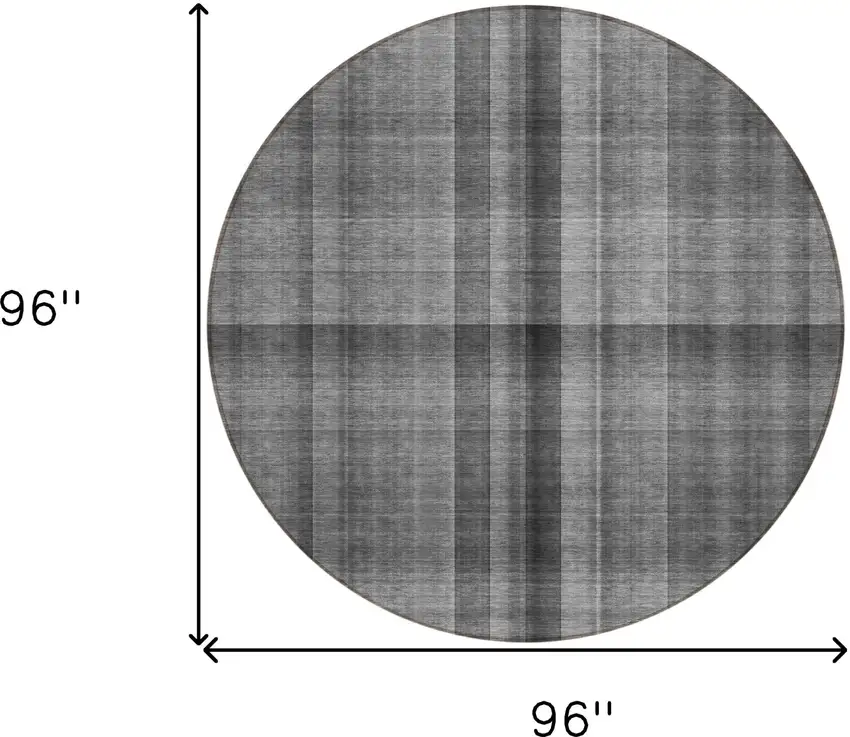8' Round Gray Round Plaid Washable Non Skid Indoor Outdoor Area Rug Photo 3