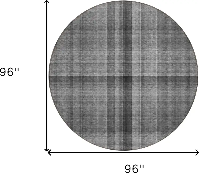 8' Round Gray Round Plaid Washable Non Skid Indoor Outdoor Area Rug Photo 3