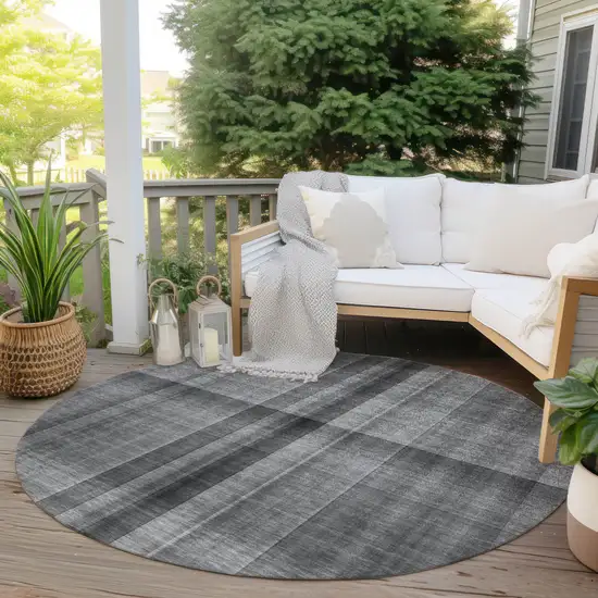 Gray Round Plaid Washable Non Skid Indoor Outdoor Area Rug Photo 8