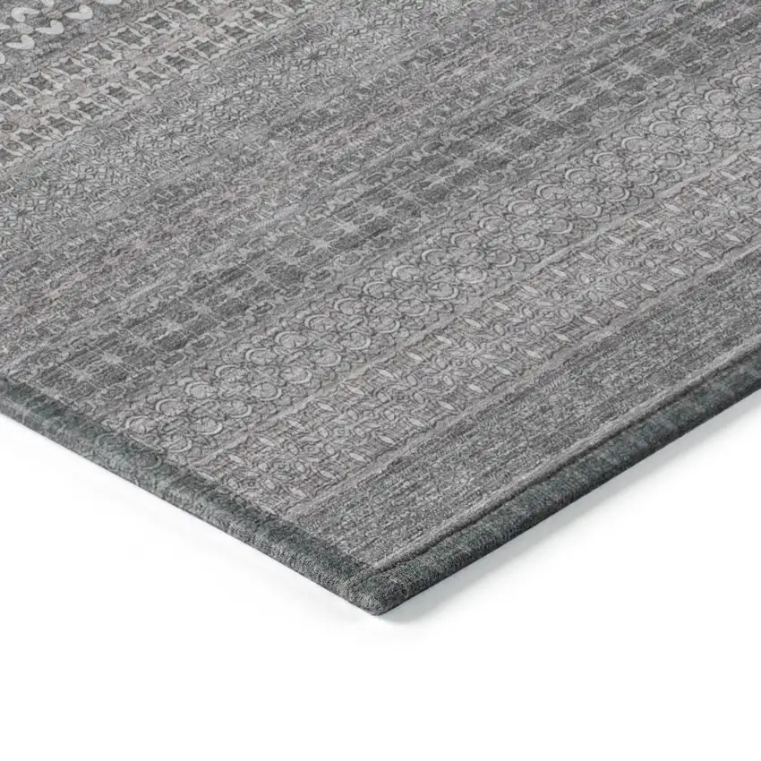 8' Round Gray Round Striped Washable Non Skid Indoor Outdoor Area Rug Photo 7