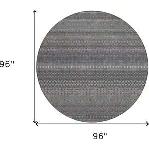 Photo of 8' Round Gray Round Striped Washable Non Skid Indoor Outdoor Area Rug
