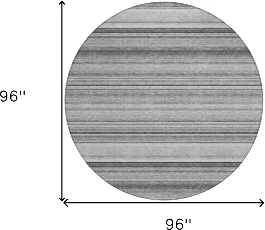 Gray Round Striped Washable Non Skid Indoor Outdoor Area Rug Photo 3