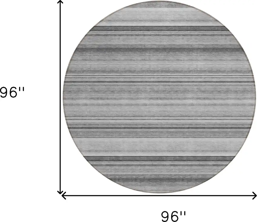 Gray Round Striped Washable Non Skid Indoor Outdoor Area Rug Photo 3
