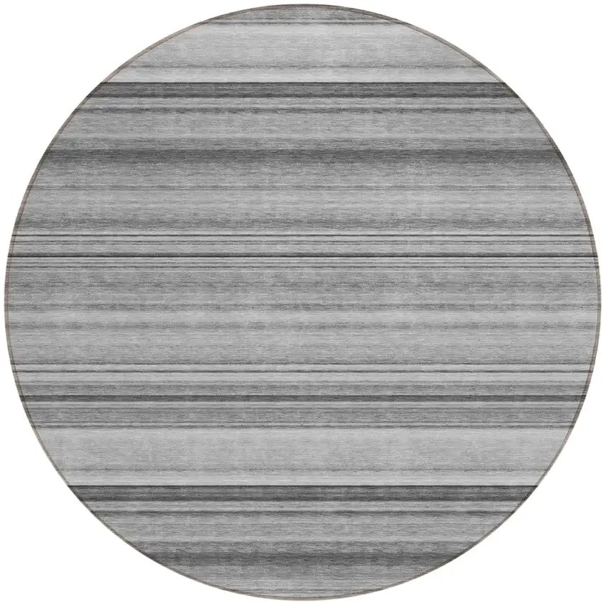 Gray Round Striped Washable Non Skid Indoor Outdoor Area Rug Photo 2