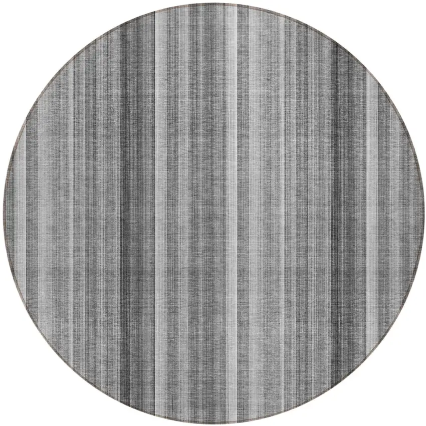 Gray Round Striped Washable Non Skid Indoor Outdoor Area Rug Photo 2