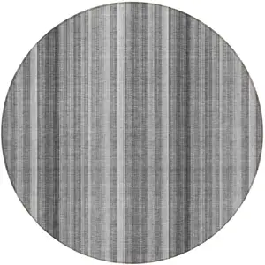 Photo of 8' Round Gray Round Striped Washable Non Skid Indoor Outdoor Area Rug