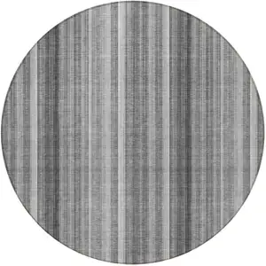 Photo of 8' Round Gray Round Striped Washable Non Skid Indoor Outdoor Area Rug