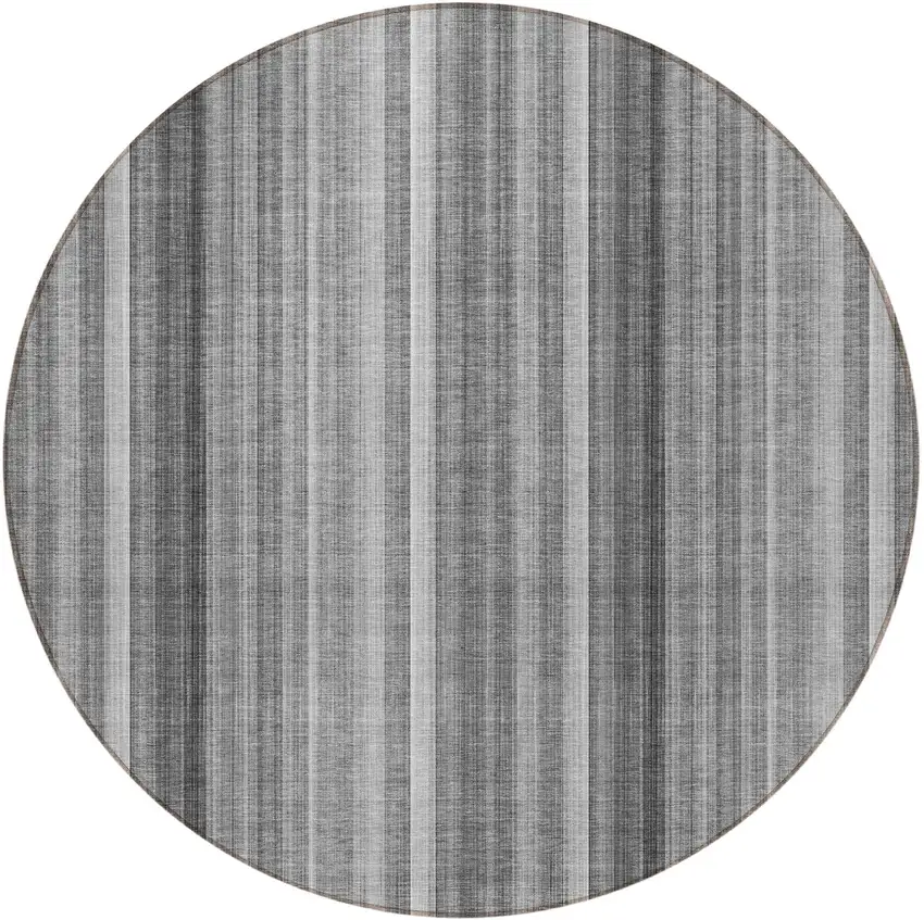 8' Round Gray Round Striped Washable Non Skid Indoor Outdoor Area Rug Photo 5