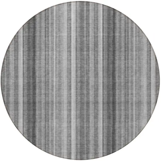 Gray Round Striped Washable Non Skid Indoor Outdoor Area Rug Photo 5