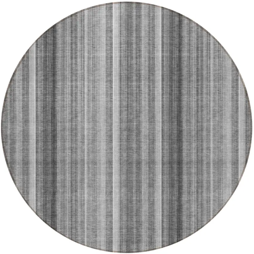 Gray Round Striped Washable Non Skid Indoor Outdoor Area Rug Photo 5