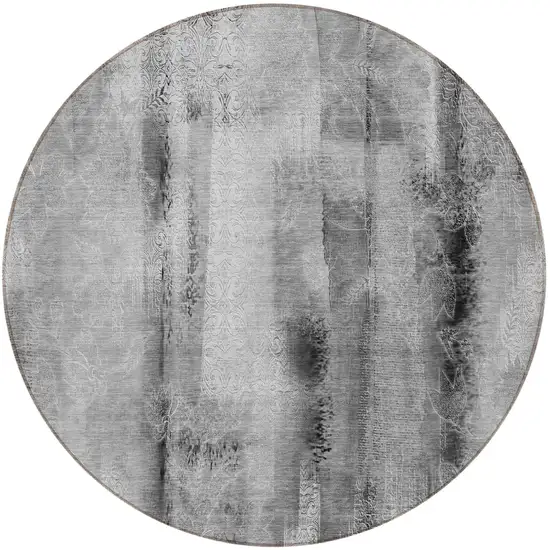 8' Round Gray Round Washable Non Skid Indoor Outdoor Area Rug Photo 5