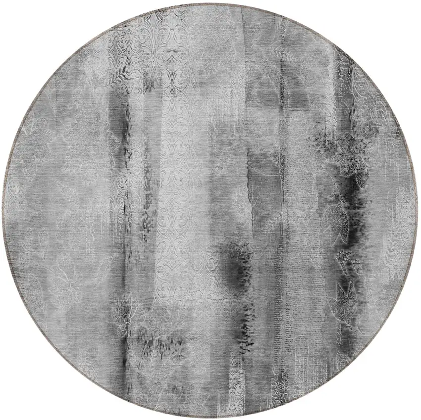 8' Round Gray Round Washable Non Skid Indoor Outdoor Area Rug Photo 5