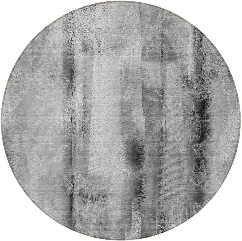 8' Round Gray Round Washable Non Skid Indoor Outdoor Area Rug Photo 5