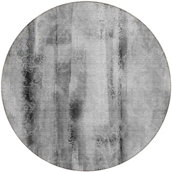 Gray Round Washable Non Skid Indoor Outdoor Area Rug Photo 2