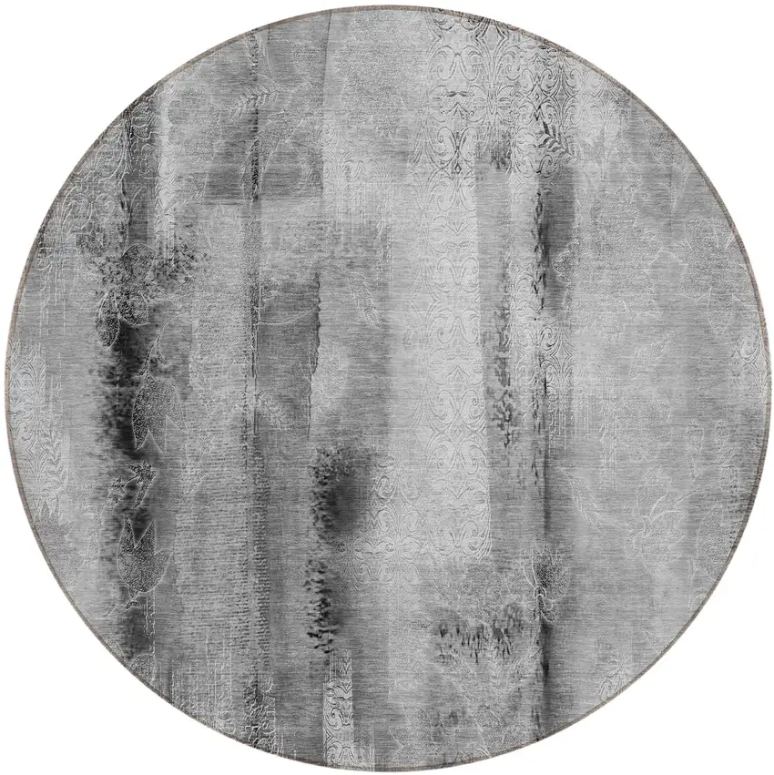 Gray Round Washable Non Skid Indoor Outdoor Area Rug Photo 2