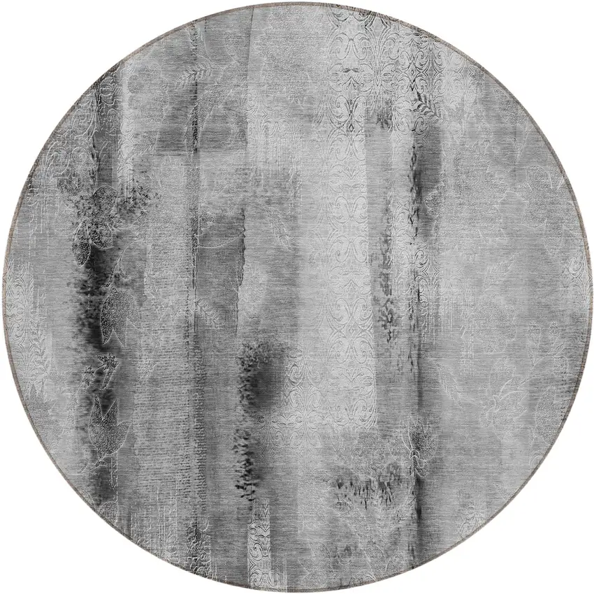 Gray Round Washable Non Skid Indoor Outdoor Area Rug Photo 2