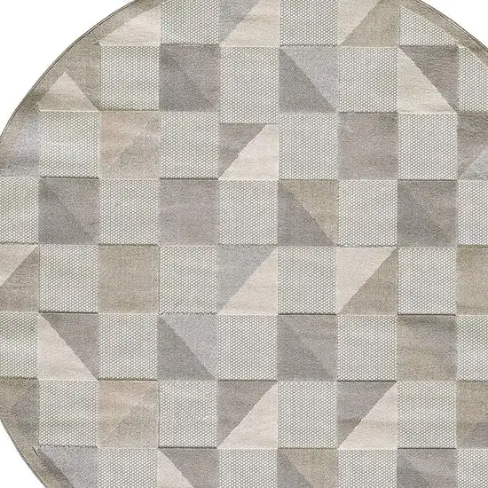 Gray Round Geometric Stain Resistant Indoor Outdoor Area Rug Photo 3