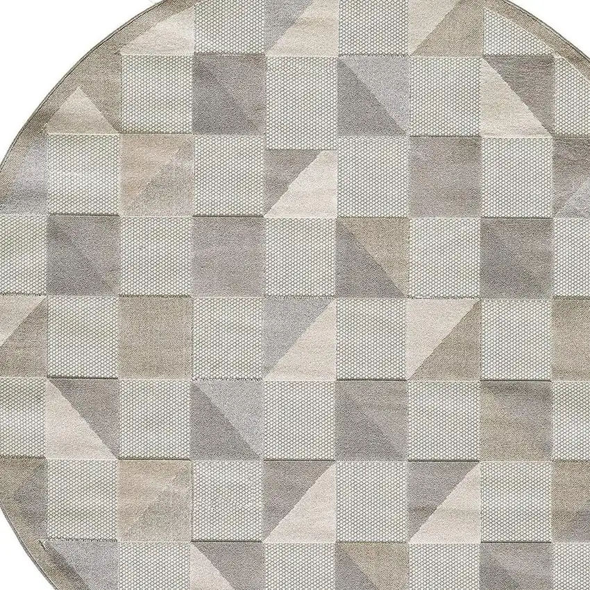 Gray Round Geometric Stain Resistant Indoor Outdoor Area Rug Photo 3